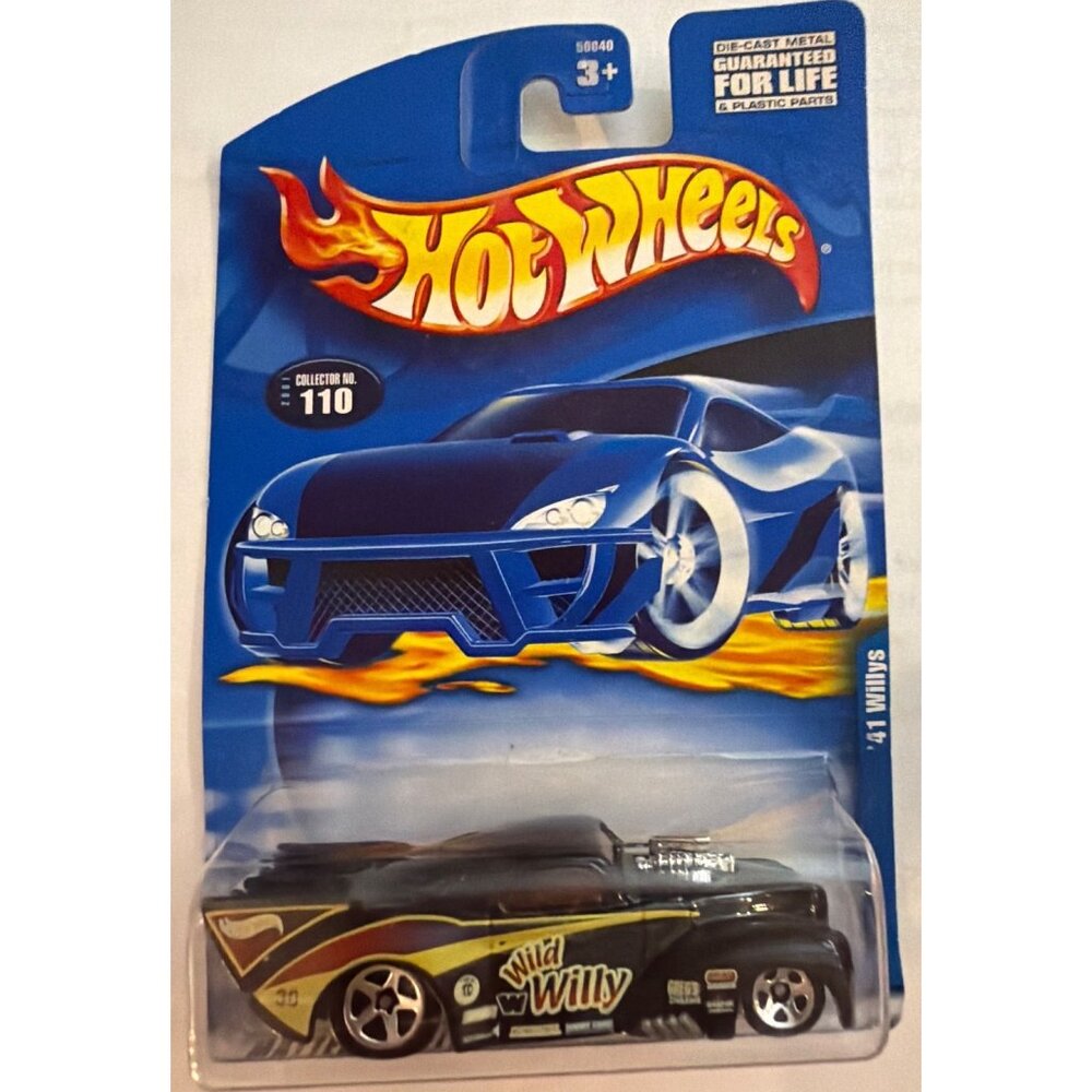 Hot Wheels 41 Willys Wild Willy Die-Cast Car 1:64 Scale Black & Yellow Flames Co